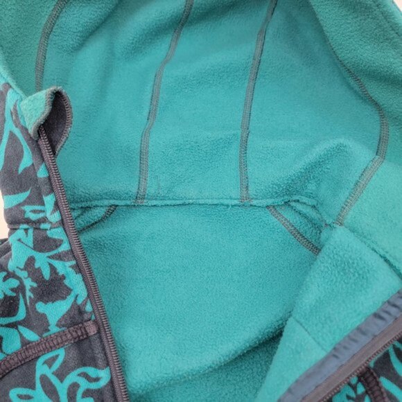 LULULEMON Womens XS? S? Scuba Hoodie Jacket Teal Turquoise Full Zip Floral Print - Picture 8 of 14